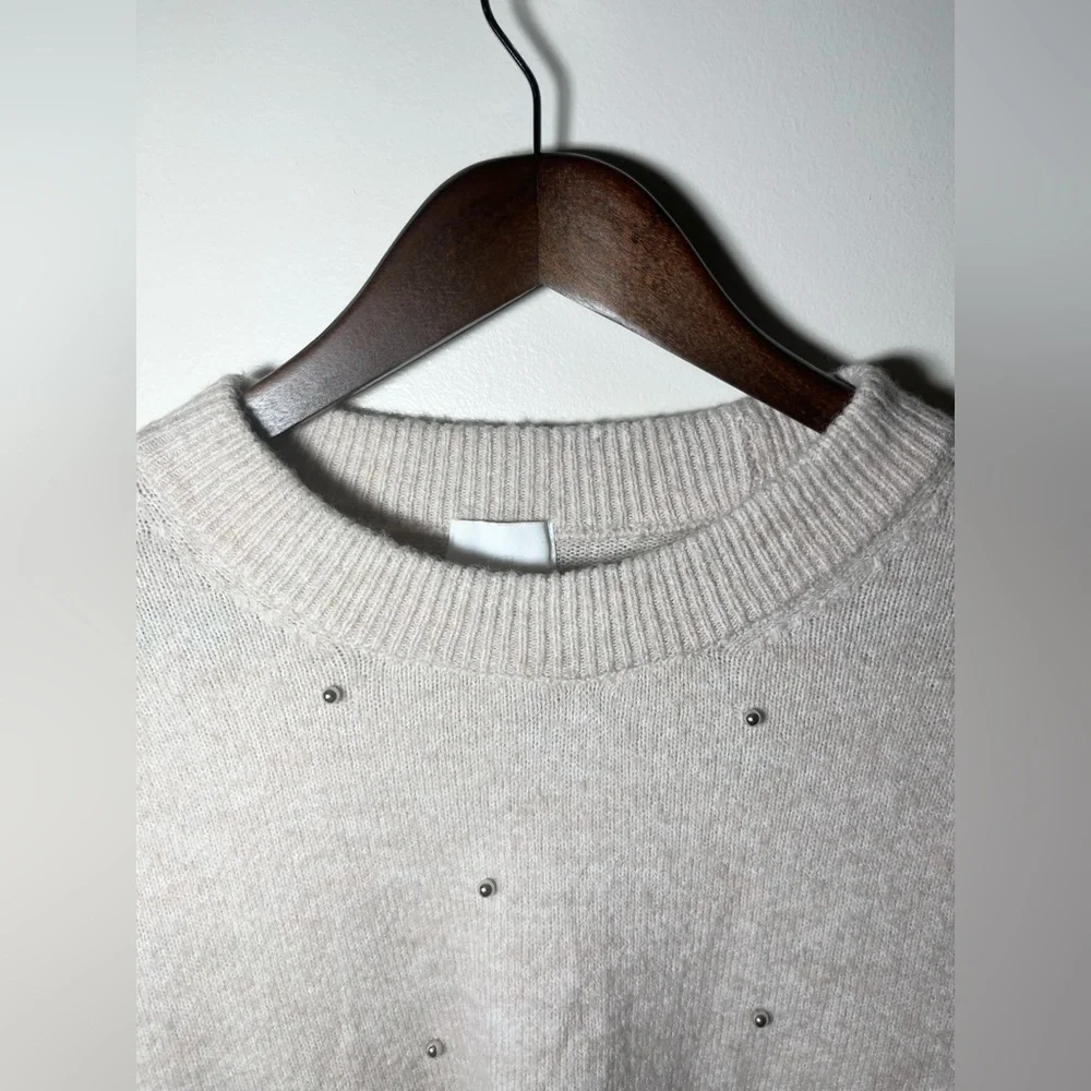 H&M‎ Neutral Knitted Crewneck Sweater Beaded Embellishments | Small